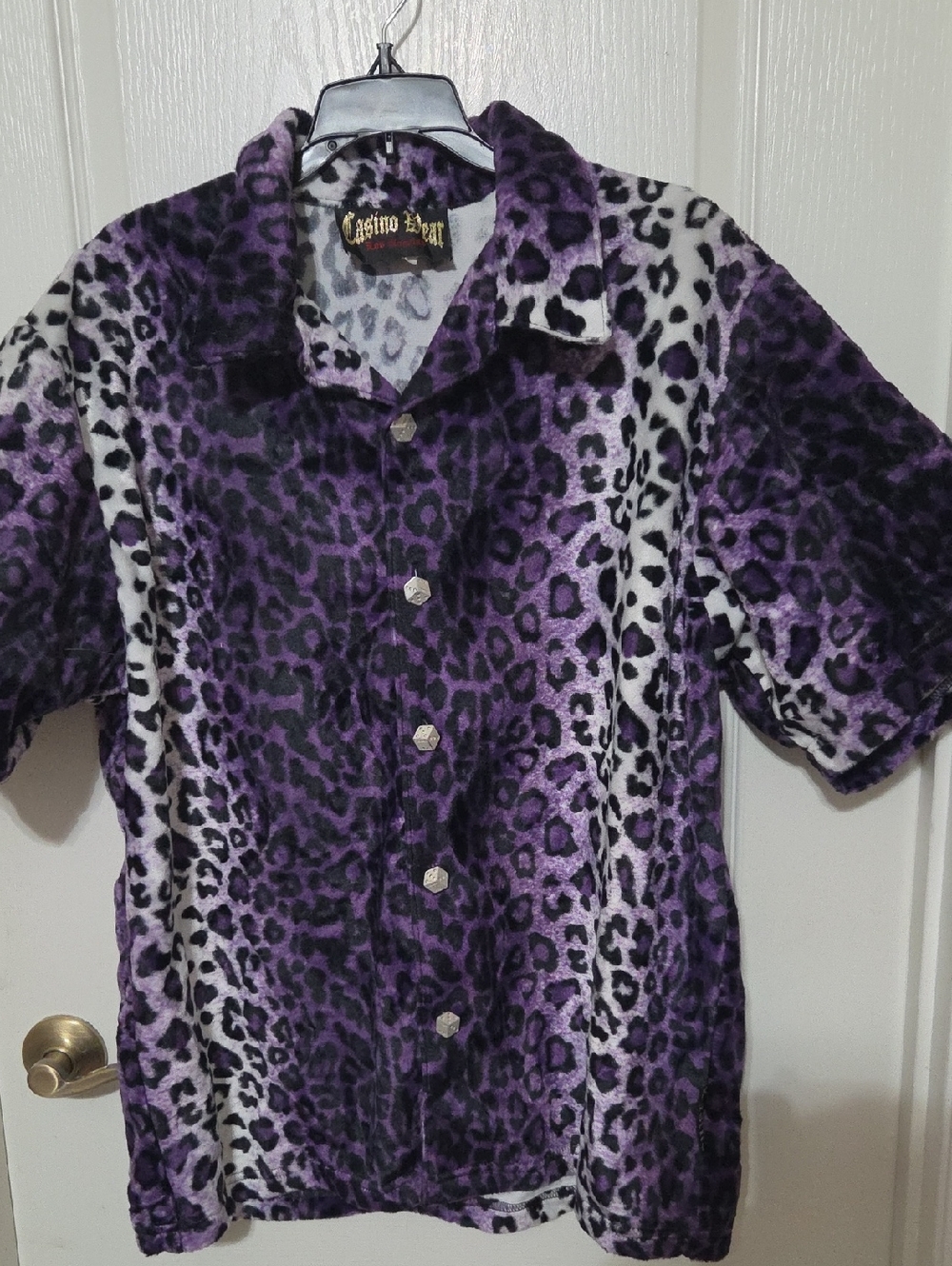 Vintage Purple Leopard Print Dice Button Shirt